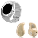 Kit 1 Relógio SmartWatch Y1 Branco + 1 Mini Fone Bluetooh Marfim - Y Smart