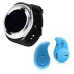 Ficha técnica e caractérísticas do produto Kit 1 Relógio SmartWatch Y1 Prata + 1 Mini Fone Bluetooh Azul - Y Smart
