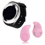 Ficha técnica e caractérísticas do produto Kit 1 Relógio SmartWatch Y1 Prata + 1 Mini Fone Bluetooh Rosa - Y Smart