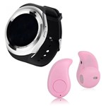 Ficha técnica e caractérísticas do produto Kit 1 Relógio SmartWatch Y1 Prata+ 1 Mini Fone Bluetooh Rosa - Y Smart