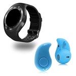 Ficha técnica e caractérísticas do produto Kit 1 Relógio SmartWatch Y1 Preto + 1 Mini Fone Bluetooh Azul - Y Smart