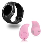 Ficha técnica e caractérísticas do produto Kit 1 Relógio SmartWatch Y1 Preto+ 1 Mini Fone Bluetooh Rosa - Y Smart