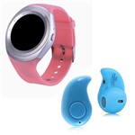 Ficha técnica e caractérísticas do produto Kit 1 Relógio SmartWatch Y1 Rosa + 1 Mini Fone Bluetooh Azul - Y Smart