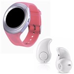 Ficha técnica e caractérísticas do produto Kit 1 Relógio SmartWatch Y1 Rosa + 1 Mini Fone Bluetooh Branco - Smart Bracelet