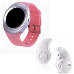 Ficha técnica e caractérísticas do produto Kit 1 Relógio SmartWatch Y1 Rosa + 1 Mini Fone Bluetooh Branco - Y Smart