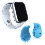 Kit 1 Relógio SmartWatch Z6 Branco + 1 Mini Fone Bluetooth Azul - Z Smart
