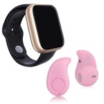 Ficha técnica e caractérísticas do produto Kit 1 Relógio SmartWatch Z6 Dourado + 1 Mini Fone Bluetooth Rosa - Z Smart