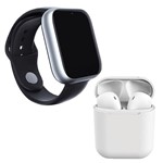 Kit 1 Relógio SmartWatch Z6 Prata + 1 Fone Bluetooth InPods 12 Branco - Smart Bracelet