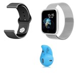 Ficha técnica e caractérísticas do produto Kit 1 Smartwatch P70 Prata Android IOS + 1 Pulseira Extra + Mini Fone Bluetooth Azul -Smart Bracelet
