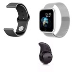 Kit 1 Smartwatch P70 Prata Android IOS + 1 Pulseira Extra + Mini Fone Bt Preto - Smart Bracelet