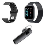 Ficha técnica e caractérísticas do produto Kit 1 Smartwatch P70 Preto Android IOS + 1 Pulseira Extra + 1 Fone Bt Headset Preto - Smart Bracelet