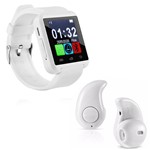 Ficha técnica e caractérísticas do produto Kit 1 Smartwatch U8 Relogio Inteligente Bluetooth Ios Android Branco + 1 Mini Fone Bluetooth Branco