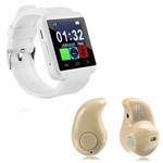 Ficha técnica e caractérísticas do produto Kit 1 Smartwatch U8 Relogio Inteligente Bluetooth Ios Android Branco + 1 Mini Fone Bluetooth Marfim