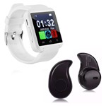 Kit 1 Smartwatch U8 Relogio Inteligente Bluetooth Ios Android Preto + 1 Mini Fone Bluetooth Branco