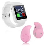Ficha técnica e caractérísticas do produto Kit 1 Smartwatch U8 Relogio Inteligente Bluetooth Ios Android Branco + 1 Mini Fone Bluetooth Rosa