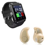 Ficha técnica e caractérísticas do produto Kit 1 Smartwatch U8 Relogio Inteligente Bluetooth Ios Android Preto + 1 Mini Fone Bluetooth Marfim