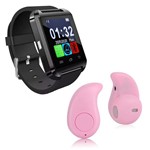 Ficha técnica e caractérísticas do produto Kit 1 Smartwatch U8 Relogio Inteligente Bluetooth Ios Android Preto + 1 Mini Fone Bluetooth Rosa