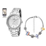 Ficha técnica e caractérísticas do produto Kit de Relógio Feminino Analógico Champion CN28875Y - Prata com Pulseira Ornamentada