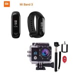 Kit para Presente Camera Action Go Ultra 4k Bastão de Selfie com Relógio Mi Band 3 Smartwatch Atividades
