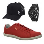 Kit Polo Blu Sapatenis Casual Vermelho Acompanha Boné e Relógio