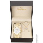 Kit Relógio Champion Dourado Feminino Cn26377w + Brincos e Colar