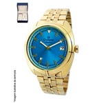 Kit Relógio Champion Dourado Feminino Fundo Azul + Semi Joia