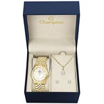 Ficha técnica e caractérísticas do produto Kit Relógio Champion Feminino com Pulseira Dourada - CN25074W