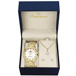 Ficha técnica e caractérísticas do produto Kit Relógio Champion Feminino Dourada Números com Diamante - CN29874W