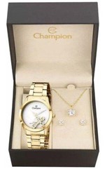 Ficha técnica e caractérísticas do produto Kit Relógio Champion Feminino Dourado Cruz Ch25909w