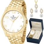 Ficha técnica e caractérísticas do produto Kit Relógio Champion Feminino Dourado Elegance com Colar e Brincos CN26260W