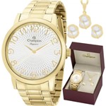 Kit Relógio Champion Feminino Dourado Elegance com Colar e Brincos CN26733W Analógico 5 Atm