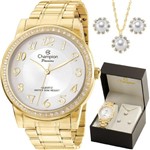 Kit Relogio Champion Feminino Dourado Passion com Colar e Brincos CN29463B