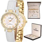 Ficha técnica e caractérísticas do produto Kit Relógio Champion Feminino Dourado Troca Pulseira e Aro CN28759H Analógico 5 Atm