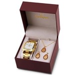 Ficha técnica e caractérísticas do produto Kit Relógio Champion Feminino em Metal Dourado - CN26966W