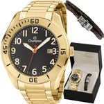 Ficha técnica e caractérísticas do produto Kit Relógio Champion Masculino Dourado com Pulseira CA31284C Analógico 5 Atm Cristal Mineral