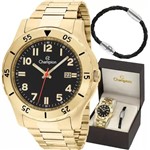 Ficha técnica e caractérísticas do produto Kit Relogio Champion Masculino Dourado e Preto com Pulseira CA31524X