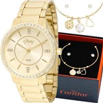 Ficha técnica e caractérísticas do produto Kit Relógio Condor Feminino Dourado com Bracelete COPC21AE/K4X