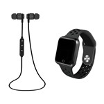 Kit Relógio Dagg Smartwatch Running Pro Fit - Preto e Fone de Ouvido Inova Bluetooth Wireless - Pret
