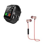 Kit Relógio Dagg Smartwatch U8 Inteligente Bluetooth Preto e Fone XT-6 Bluetooth Sem Fio Vermelho