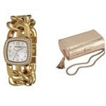 Ficha técnica e caractérísticas do produto Kit Relógio Feminino Analógico Mondaine 76306LPMFDM1K Dourado e Clutch Dourada