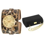 Ficha técnica e caractérísticas do produto Kit Relógio Feminino Analógico Mondaine 76484LPMVDH1K1 Animal Print e Clutch Preta