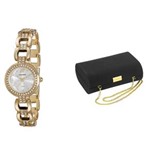 Ficha técnica e caractérísticas do produto Kit Relógio Feminino Analógico Mondaine 83249LPMVDM1K1 Dourado e Clutch Preta