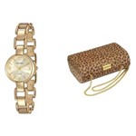 Ficha técnica e caractérísticas do produto Kit Relógio Feminino Analógico Mondaine 83264LPMVDM1K1 Dourado e Clutch Animal Print