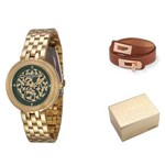 Ficha técnica e caractérísticas do produto Kit Relógio Feminino Analógico Mondaine 94685LPMVDE1K Dourado e Pulseira Caramelo