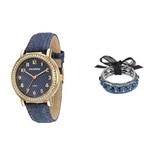 Ficha técnica e caractérísticas do produto Kit Relógio Feminino Analógico Mondaine Jeans 76417LPMVDD1K Azul e Pulseira Grafite Pedra Azul