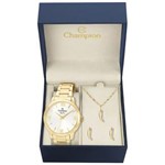 Ficha técnica e caractérísticas do produto Kit Relógio Feminino Champion Cn25403W Analógico Dourado Colar e Brincos
