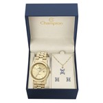 Ficha técnica e caractérísticas do produto Kit Relógio Feminino Champion Dourado com Colar e Brinco CH24428W