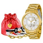 Kit Relogio Feminino Dourado Lince com Quatro Pulseiras