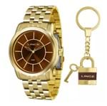 Ficha técnica e caractérísticas do produto Kit Relógio Feminino Lince Dourado com Chaveiro LRG4510L KU55 - Dourado