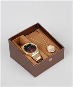 Ficha técnica e caractérísticas do produto Kit Relógio Feminino Mondaine Dourado com Colar Madrepérola